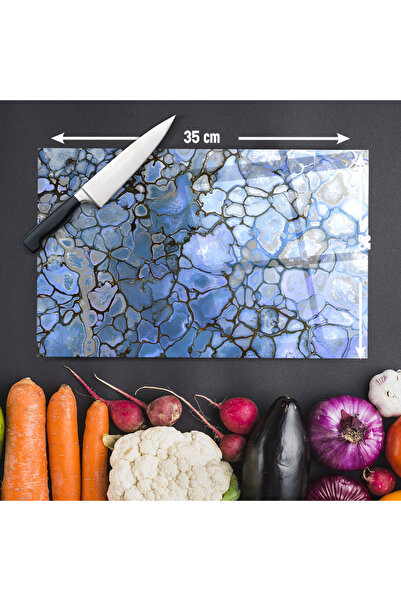 PoyKilArt لوح تقطيع زجاجي - نسيج رخام أزرق - ديكور المطبخ - طبق تقديم - ترتيب...