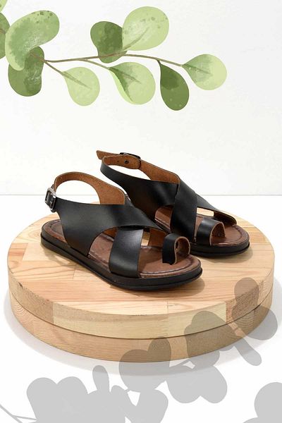 Bambi Black Leather Women's Sandals K05149002603