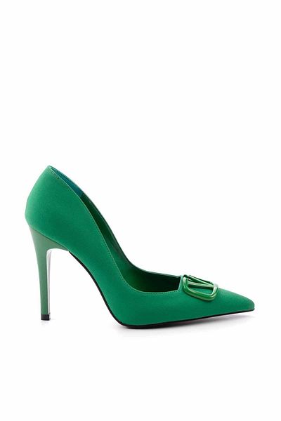 Bambi Matte Green Satin Women's Classic Heeled Shoes01418050038