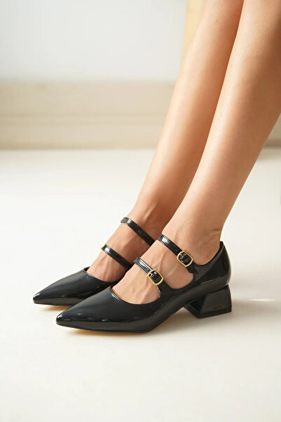 eformoda by emre yılmaz Black Patent Leather Women's Buckle Low Heel Shoes Zr12
