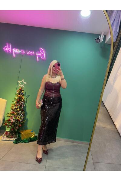 Tuğba Pul Payet Siyah Maxi Boy Etek