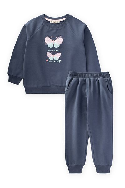 Cigit Sweatshirt-Set mit Schmetterlingsdruck, 2–10 Jahre, Dunkelblau