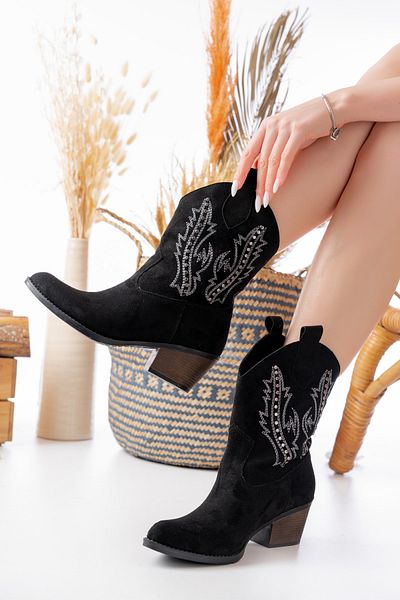 HERUS Cizme de cowboy din piele intoarsa cu model Western Angel Wing pentru dama