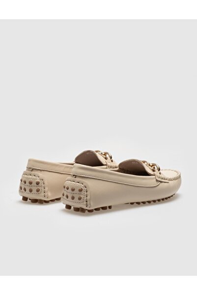 Cabani Hakiki Deri Bej Tokalı Kadın Loafer