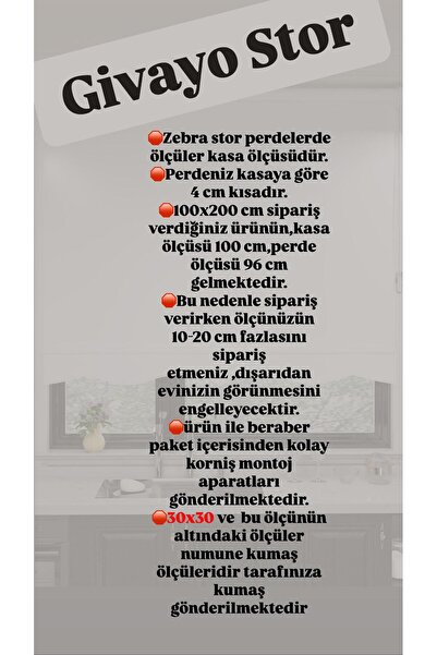 GİVAYO STOR Modern Beyaz Etek Dilimli Güneşlik Zebra Stor Perde