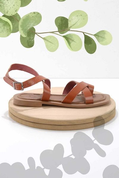 Bambi Orange Tan Leather Women's Sandals K05826017703