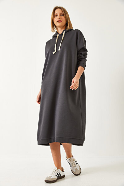 Bianco Lucci Women's Hooded Basic Long Sweat Dress 8074 60351328