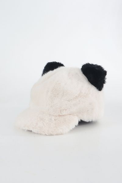 Kapin Panda Fur Hat with Ears - Black and White