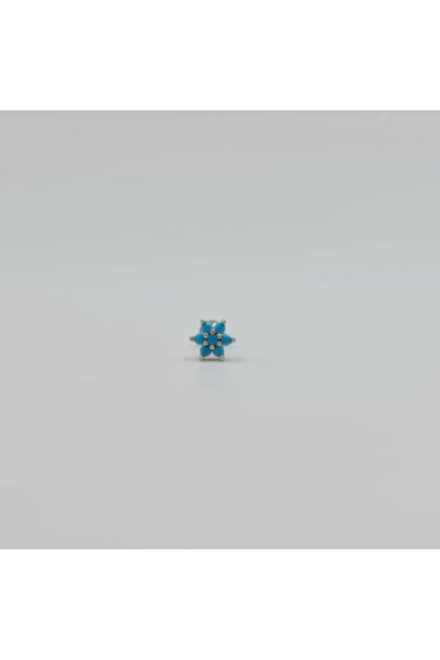 SE Jewellery Gümüş Mavi Taşlı Çiçekli Piercing Küpe Tragus
