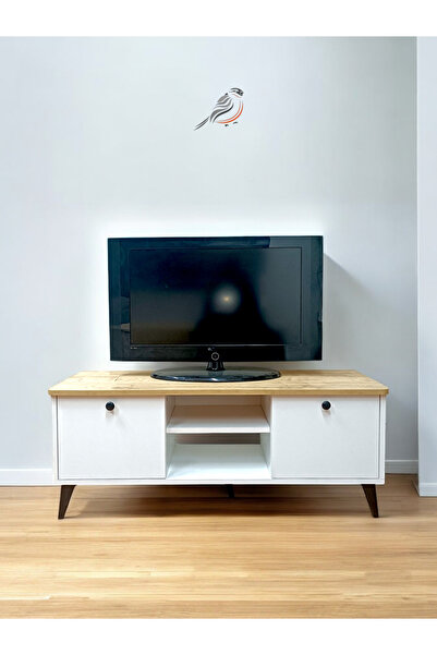 Serçedesign Ünite Modern Ayaklı Tv Ünitesi 125cm Safir Meşe-beyaz