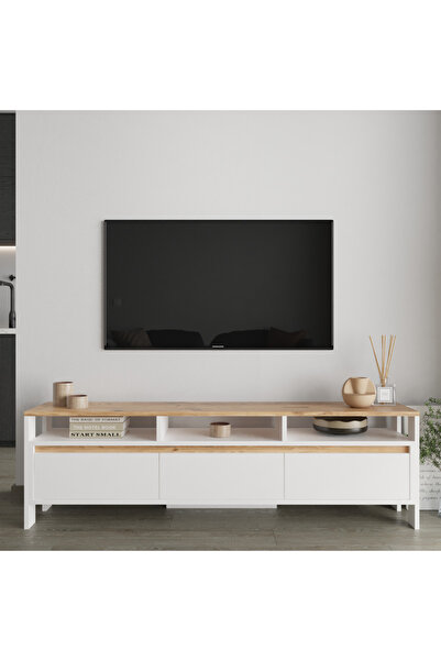 AYMOBSAN Atlas 3 Kapaklı Tv Ünitesi 160 cm Atlantik Çam - Beyaz