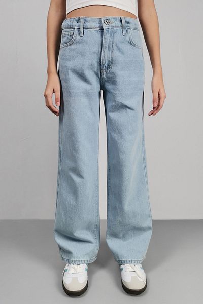 CEDY DENIM Blugi Palazzo albaștri pentru fete de înaltă calitate - talie înaltă, 100% bumbac - C700-Ice