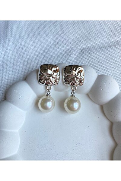 DEMOKAN أقراط نسائية مربعة عتيقة - أقراط لؤلؤ كبيرة متدلية