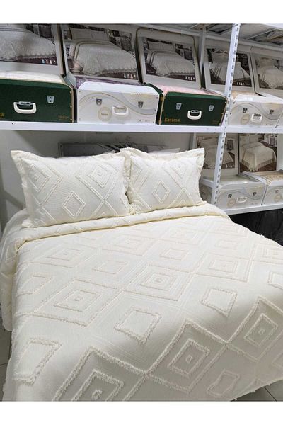 ESTİMA Aslan Tekstil Sofia Scandinavian Double Tufted Bedspread 250X260 2 Pillows 50X80