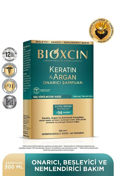 Bioxcin 300 ml Keratin & Argan Repair Shampoo - Damaged and Damaged Hair Set of 4
