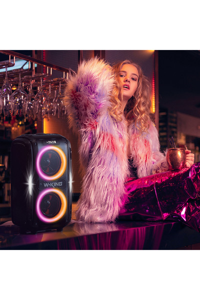 W-KING T9PRO Çift Mikrofonlu Bluetooth Hoparlör 250W Işıklı Karaoke Partybox Ipx5 Kablosuz Ses Bomba