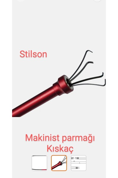 Stilson Işıklı Makinist Parmağı Mıknatıslı Parça Yakalama Kırmızı