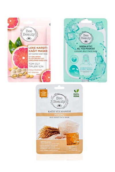 Bee Beauty KAĞIT MASKE SETİ 3'LÜ (LEKE KARŞITI + SERİNLETİCİ JEL + PİRİNÇ)