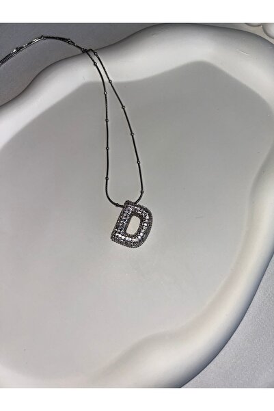 SMCHOME Silver Color Stone D Letter Steel Necklace in Thin Chain