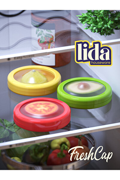 Lida Houseware 3-Pack Freshcap - Flexible and Reusable Fruit, Vegetable, Onion, Lemon and Tomato Storage Container
