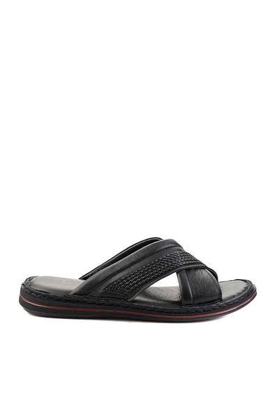 Bambi Black Knitted Genuine Leather Men's Slippers E04804017303