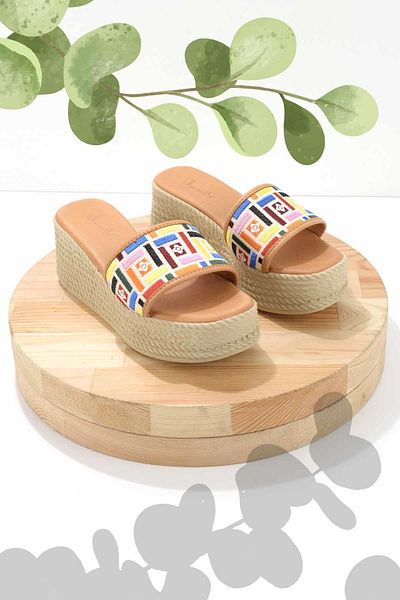 Bambi Papuci de damă din paie multicolore bej K 04862501028