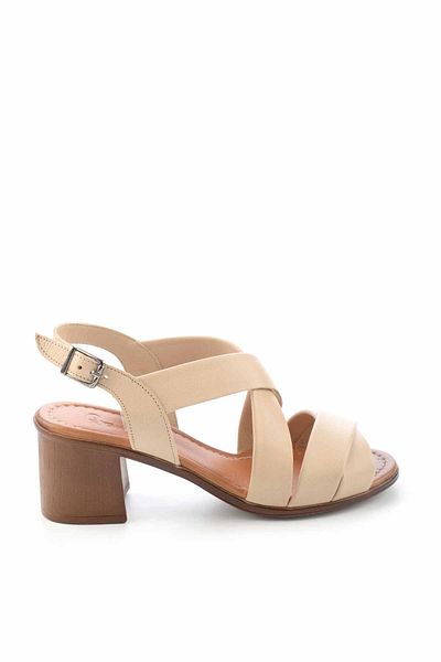 Bambi Beige Genuine Leather Women's Classic Heeled Shoes05906063503