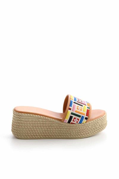 Bambi Papuci de damă din paie multicolore bej K 04862501028