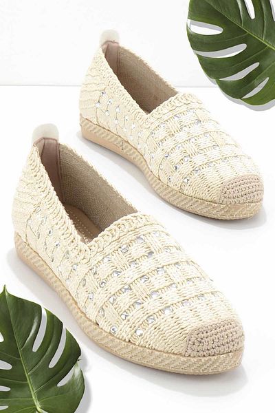 Bambi Beige Knitted Women's Espadrille K01117011016