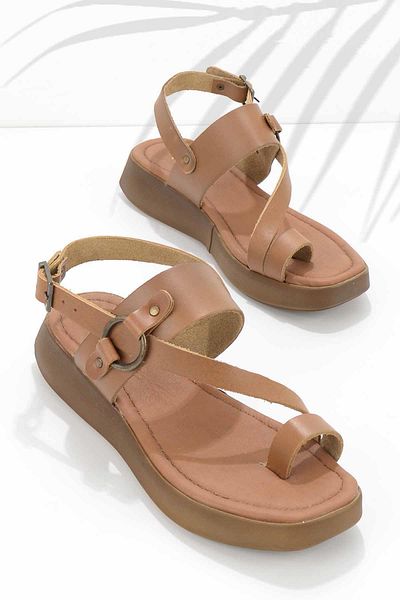 Bambi Tan Genuine Leather Women's Sandals K05685162503