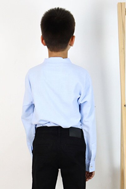 Breeze Boy's Shirt with Letter Embroidery, Half Buttoned, Light Blue