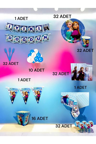 VibeHome Frozen Themed Ultra-Luxury Set for 32 - Birthday Party and Fun Events