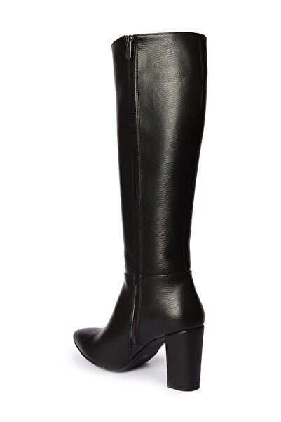 Kocamanlar Ayakkabı Feles Diz Altı Deri Topuklu Kadın Çizme SİYAH