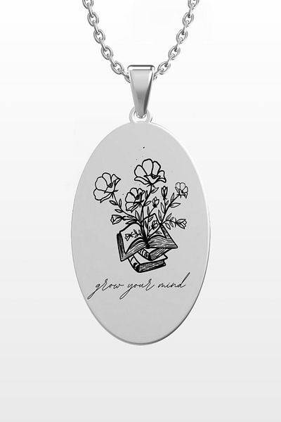 ArtinArt 316L Stainless Steel Motto Necklace with Writing Grow Your Mind