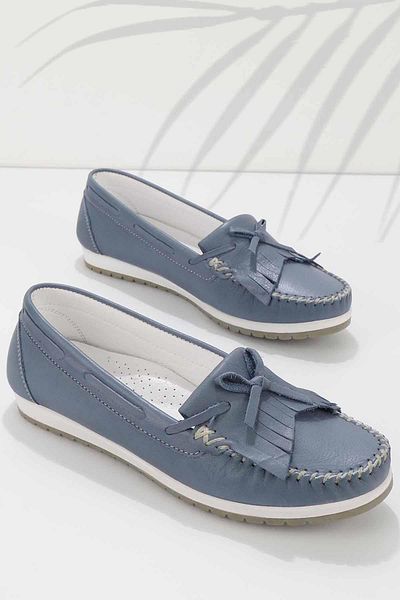 Bambi Denim Blue Leather Women's Loafer Shoes K 01529620703