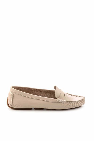 Bambi Beige Damen-Loafer-Schuhe aus echtem Leder K 01671300203