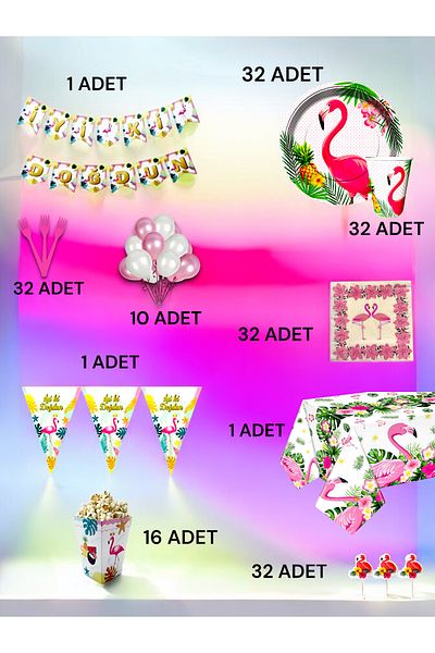 VibeHome Flamingo Themed Ultra Luxury Set for 32 - Birthday Party and Fun Events