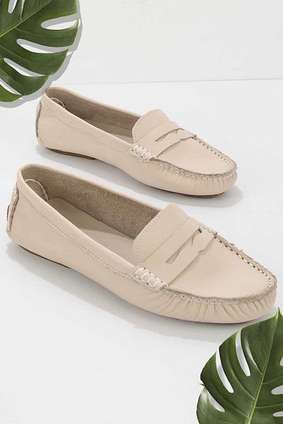 Bambi Beige Damen-Loafer-Schuhe aus echtem Leder K 01671300203