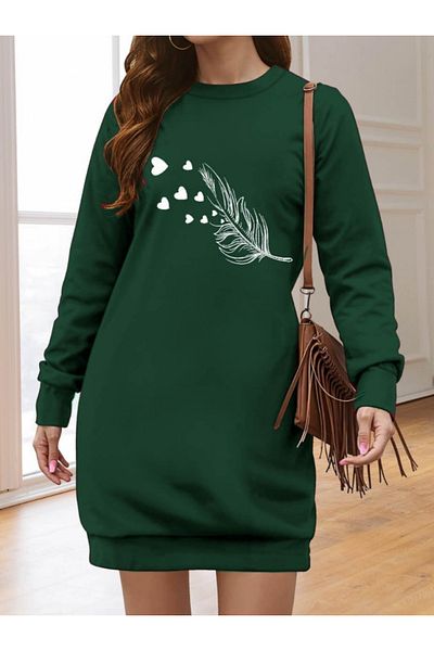 Kokosh moda Γυναικείο μακρυμάνικο φόρεμα με λαιμόκοψη με στάμπα βισκόζης με δύο κλωστές