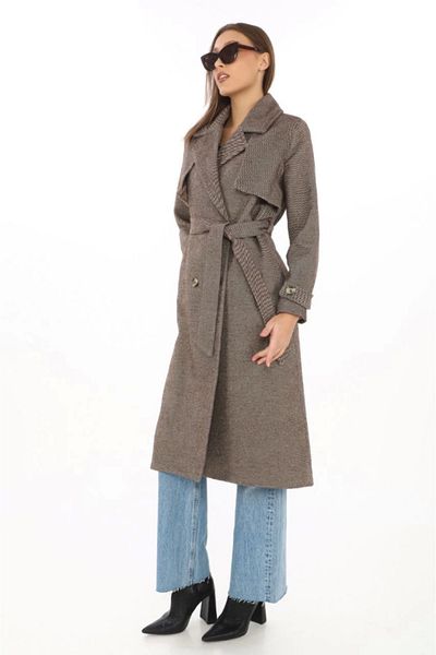 MODAVERA Herringbone Cashmere Long Cashmere Coat - Mink