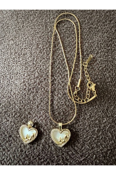 Gümüş sandık Animal Figure Necklace, Cat and Heart Necklace
