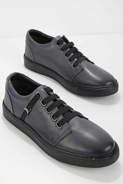 Bambi Gri Hakiki Deri Erkek Sneaker E01902001603