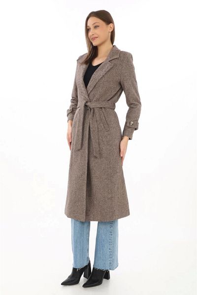 MODAVERA Lined Herringbone Cashmere Cashmere Coat - Mink