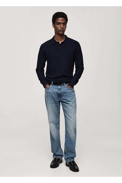 MANGO Man Microstructure Cotton Knitwear Polo Sweater