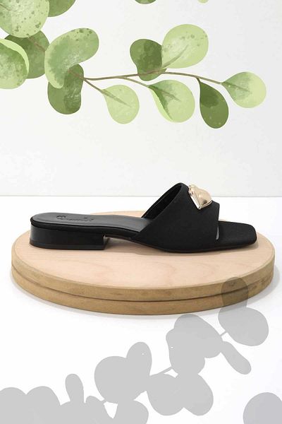 Bambi Matte Black Satin Women's Slippers K04213286038