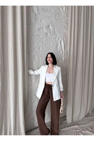 FeGe Store White Linen Blazer Jacket