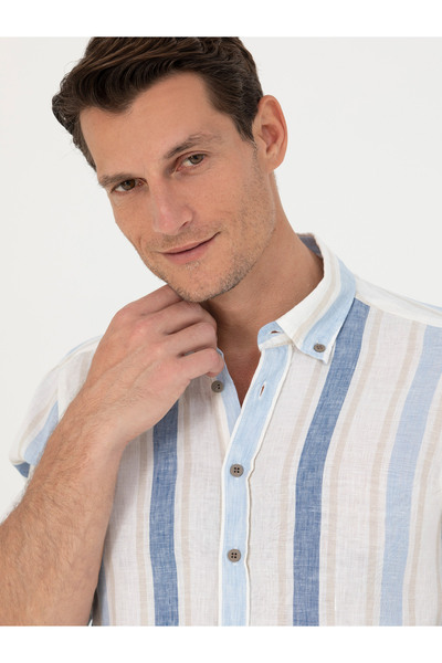 Cacharel Mavi Slim Fit %100 Keten Gömlek 50265480-VR036