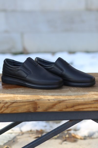 LİCCAS Men's Winter Shoes Genuine Leather Rubber and Non-Slip Sole Autobetic and Laceless