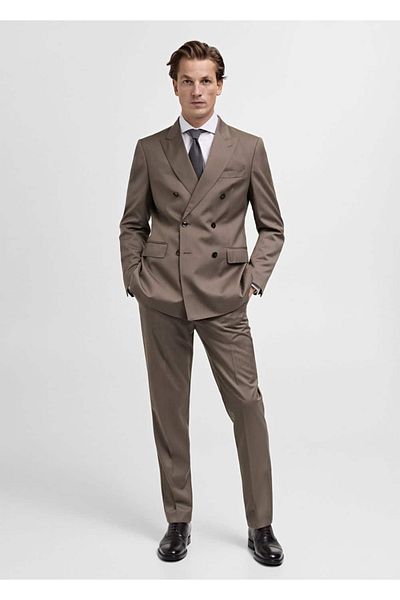 MANGO Man 100% Pure Wool Herringbone Pants