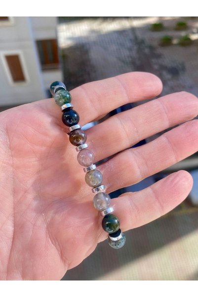 Rachel Silver Women & Men's Natural Stone Bracelet with Colorful Agate Stones and Hematite Stones